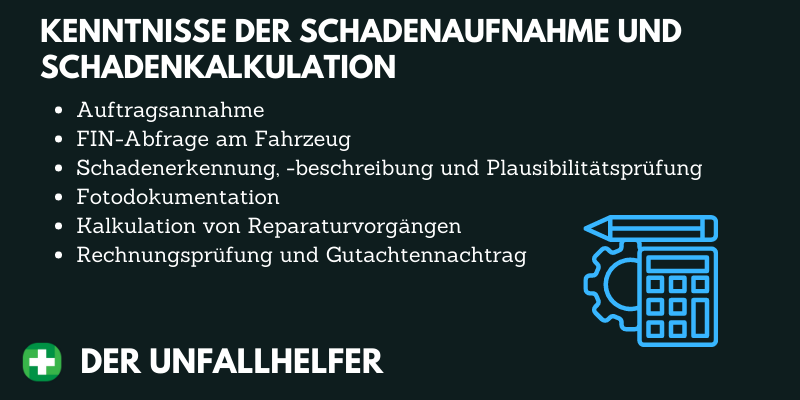 Kfz Gutachter Kenntnisse der Schadenaufnahme und Schadenkalkulation